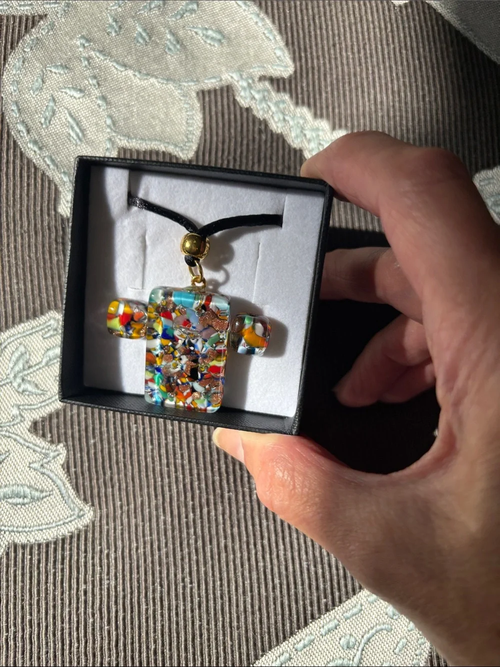 Murano Multicolor Glass Pendant Necklace with Matching earrings
